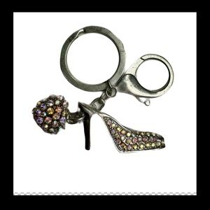 Silver High Heel & Heart Keychain CHARM Rhinestone clip